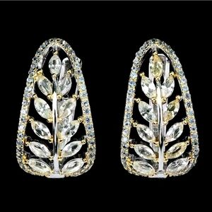 925 Sterling Silver Earrings with Natural Marquise White Ceylon Sapphire Gem